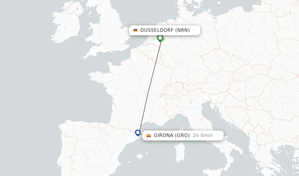 Flights from Dusseldorf to Girona route map