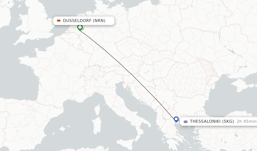 Flights from Dusseldorf to Thessaloniki route map