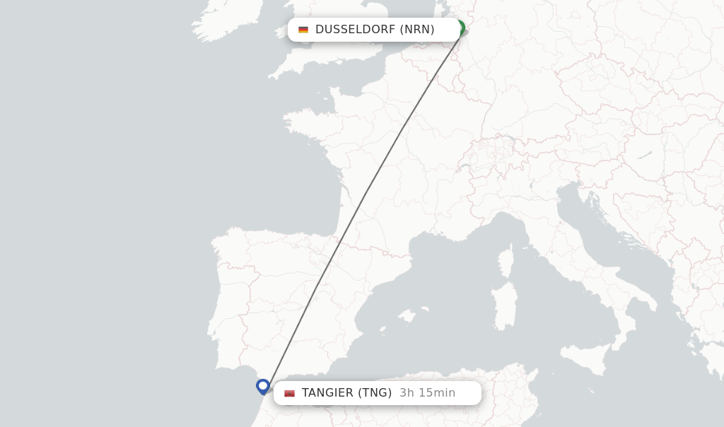 Flights from Dusseldorf to Tangier route map