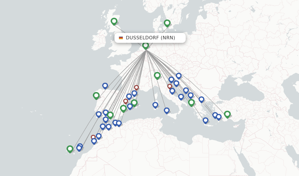 Flights from Dusseldorf to Izmir route map
