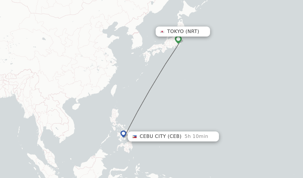 Flights from Tokyo to Cebu City route map