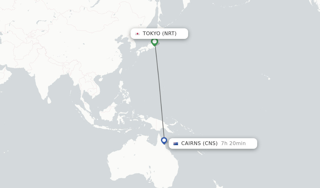 Flights from Tokyo to Cairns route map