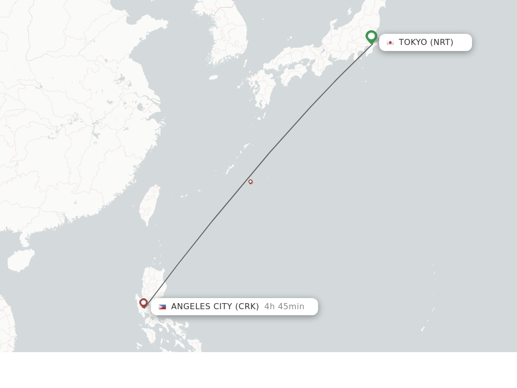 Flights from Tokyo to Angeles route map