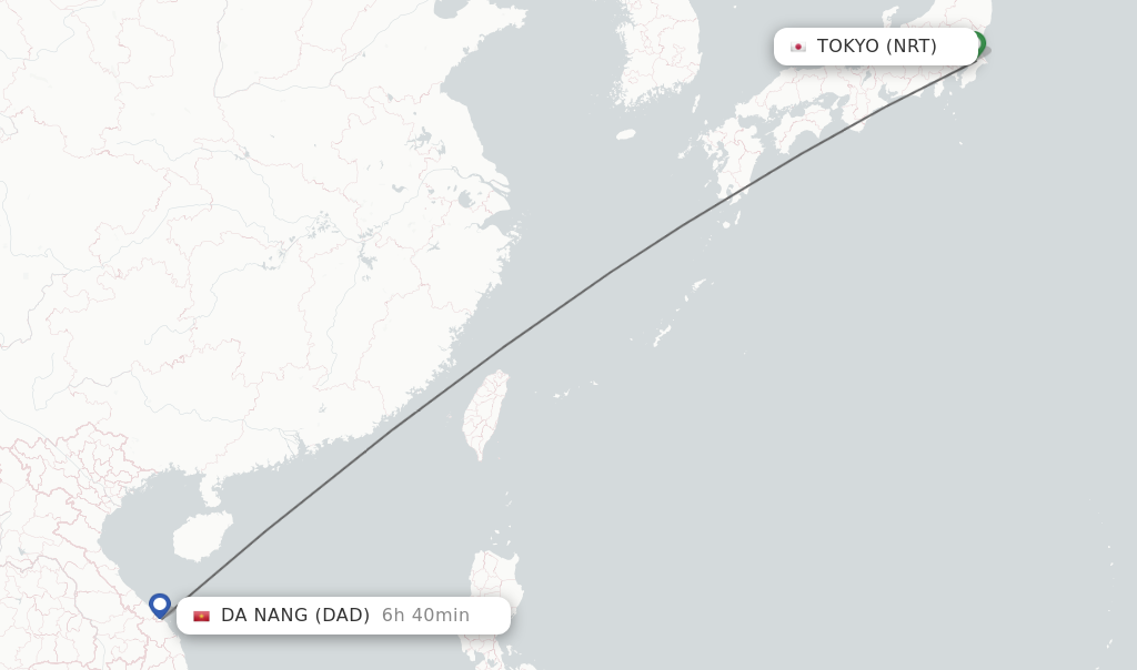 Flights from Tokyo to Da Nang route map