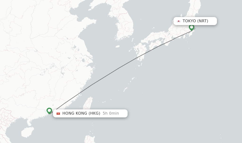 Flights from Tokyo to Hong Kong route map