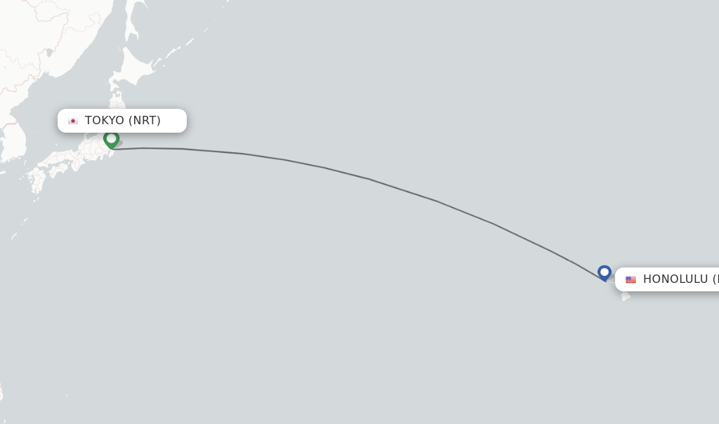 Flights from Tokyo to Honolulu route map