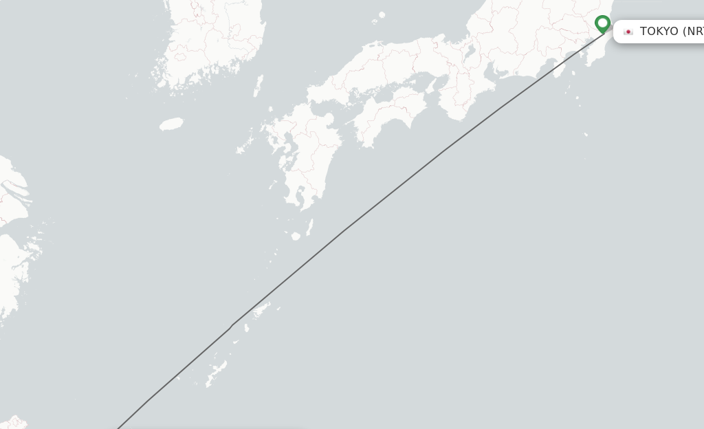 Flights from Tokyo to Ishigaki route map