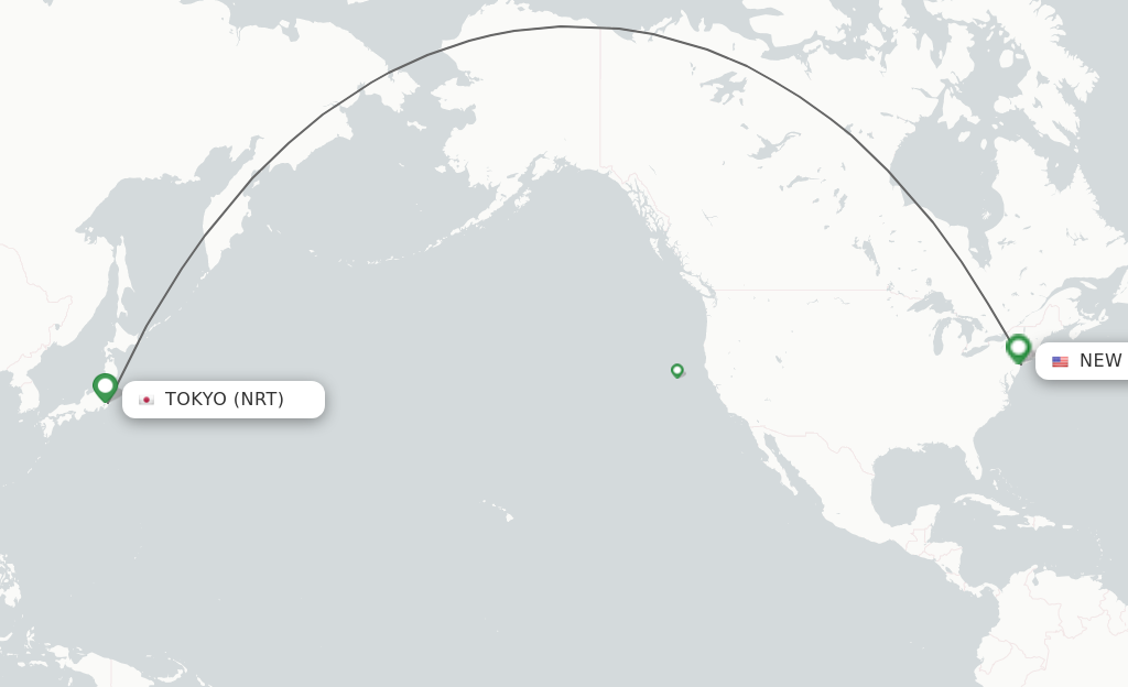 Flights from Tokyo to New York route map