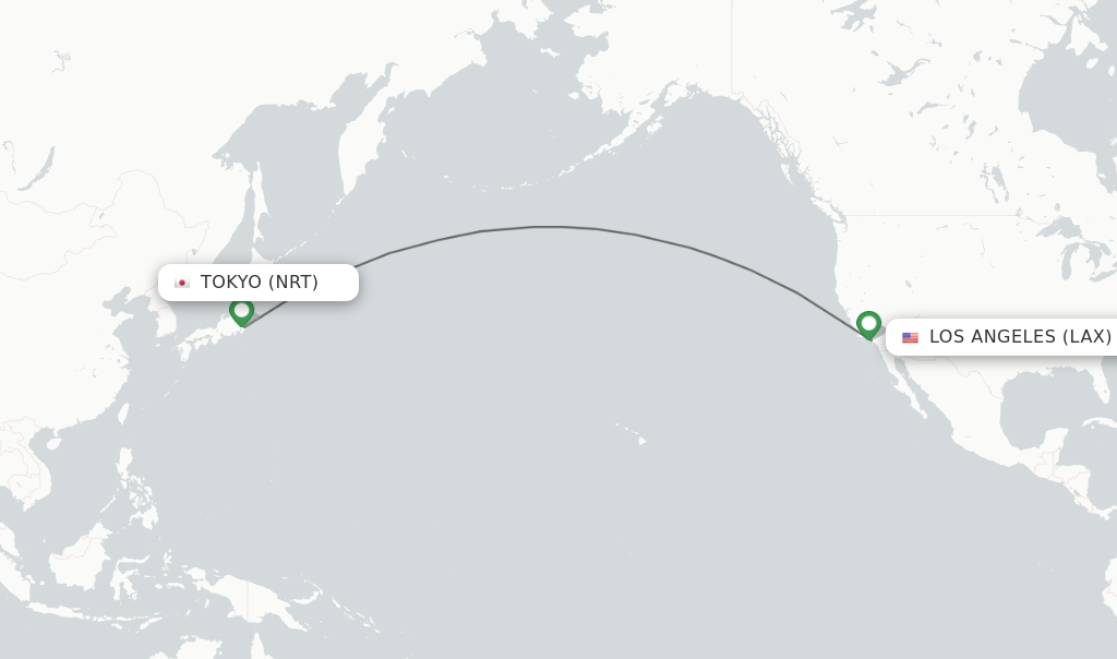 Flights from Tokyo to Los Angeles route map