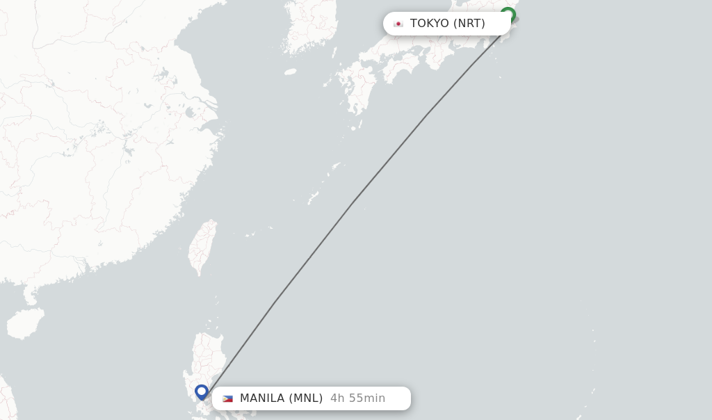 Flights from Tokyo to Manila route map