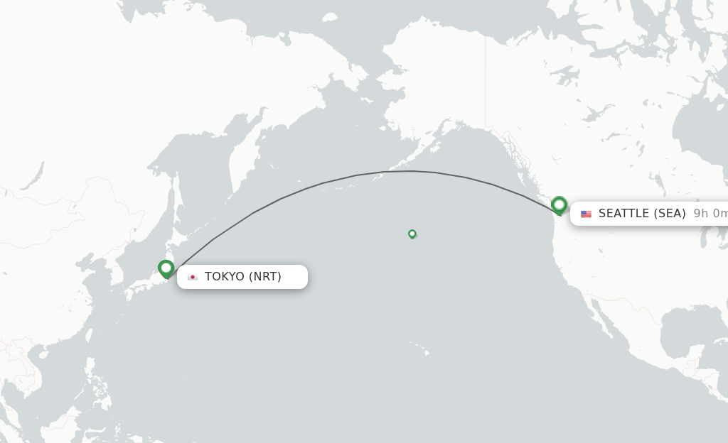 Flights from Tokyo to Seattle route map