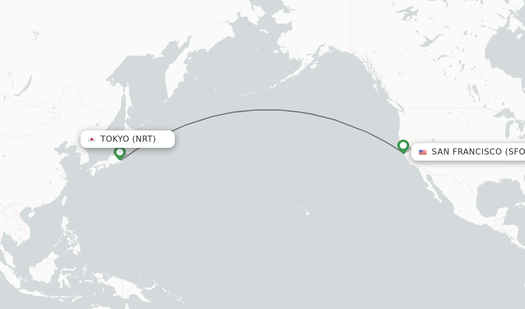 Flights from Tokyo to San Francisco route map