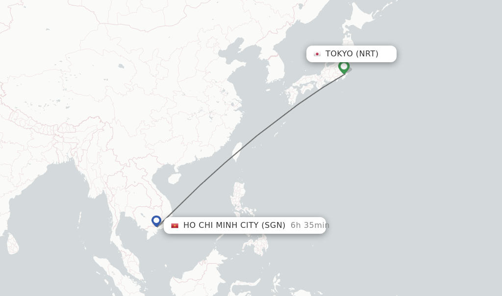 Flights from Tokyo to Ho Chi Minh City route map