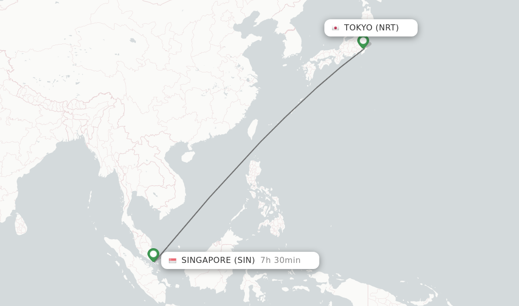 Flights from Tokyo to Singapore route map