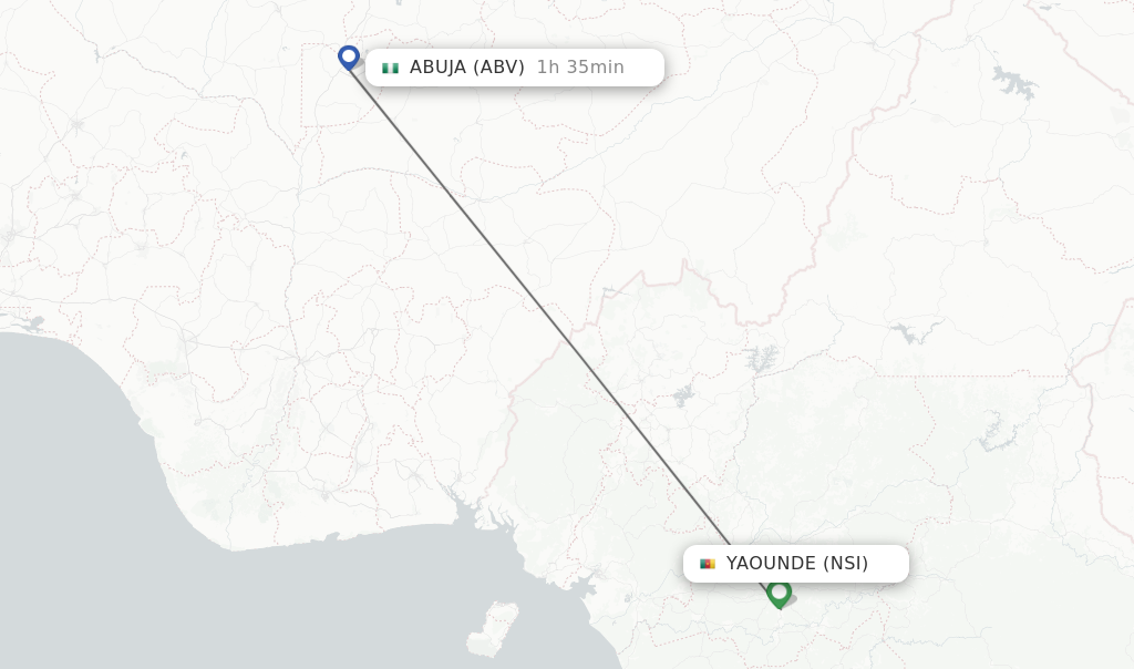 Flights from Yaounde to Abuja route map
