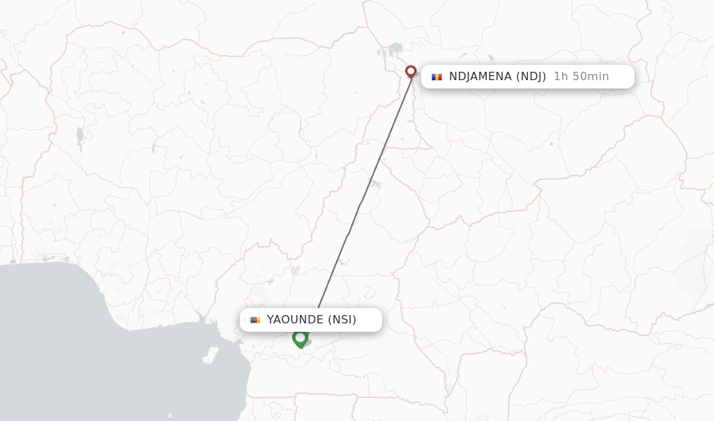 Flights from Ndjamena to Yaounde route map