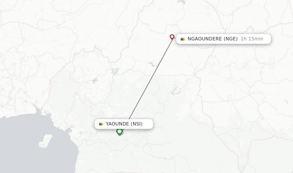 Flights from Yaounde to Ngaoundere route map