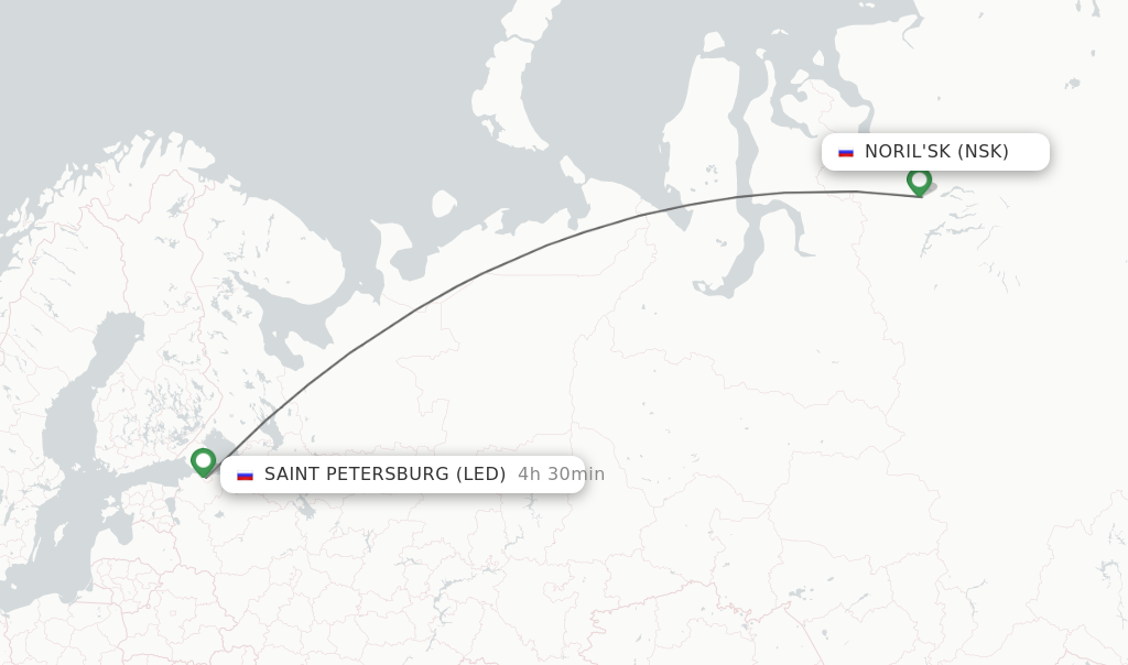 Flights from Noril'sk to Saint Petersburg route map
