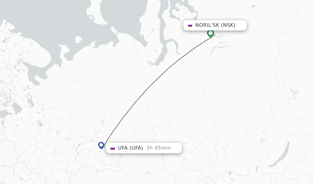 Flights from Noril'sk to Ufa route map