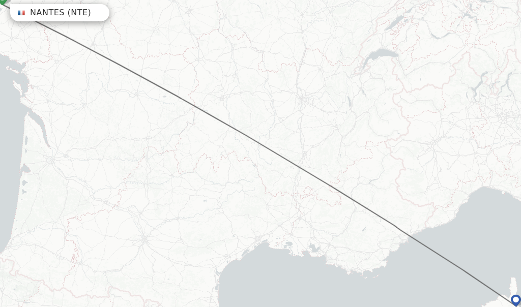 Flights from Nantes to Bastia route map
