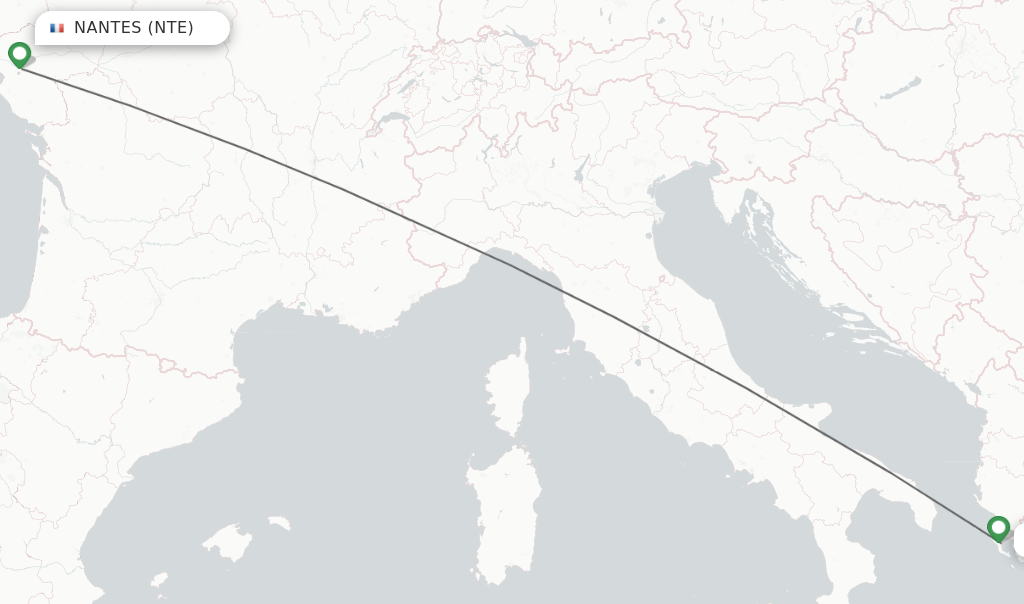 Flights from Nantes to Kerkyra route map
