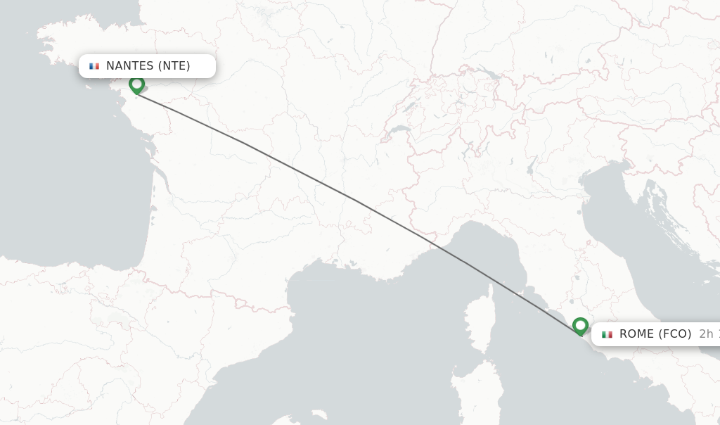 Flights from Nantes to Rome route map
