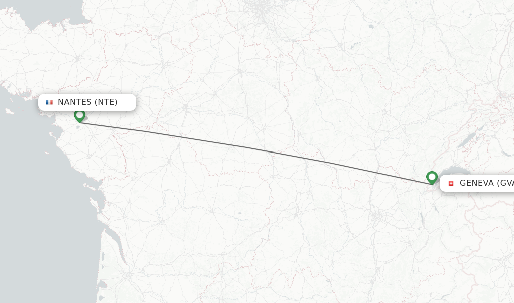 Flights from Nantes to Geneva route map