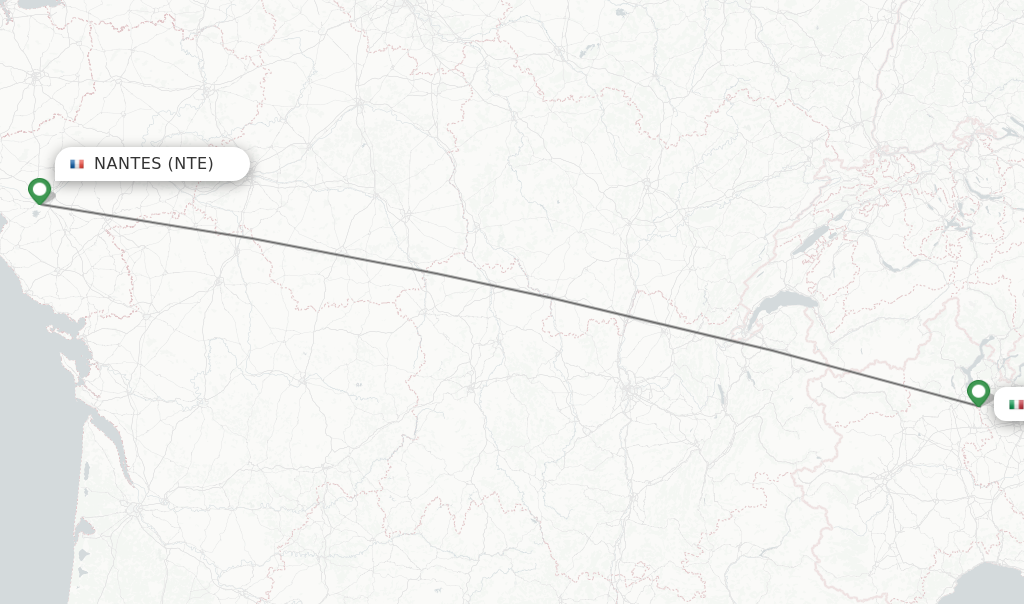 Flights from Nantes to Milan route map
