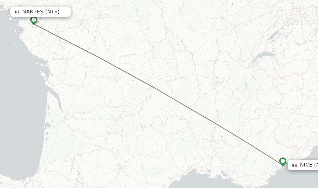 Flights from Nantes to Nice route map
