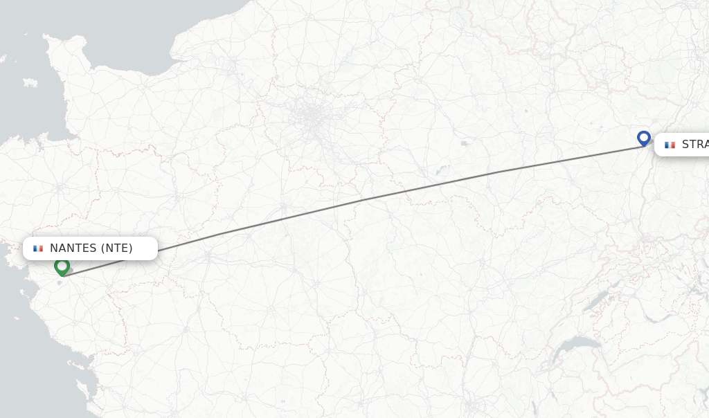 Flights from Nantes to Strasbourg route map
