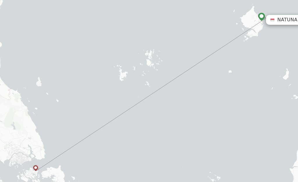 Route map with flights from Natuna Ranai with Nam Air