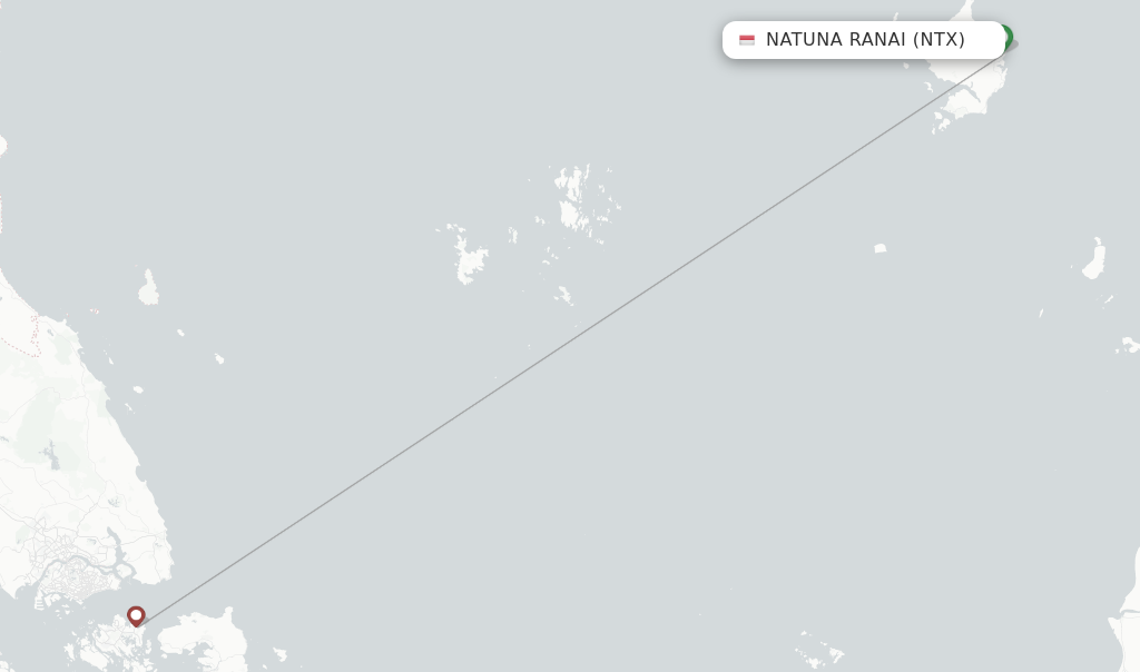Route map with flights from Natuna Ranai with Wings Air