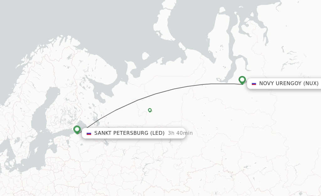 Flights from Saint Petersburg to Novyj Urengoj route map