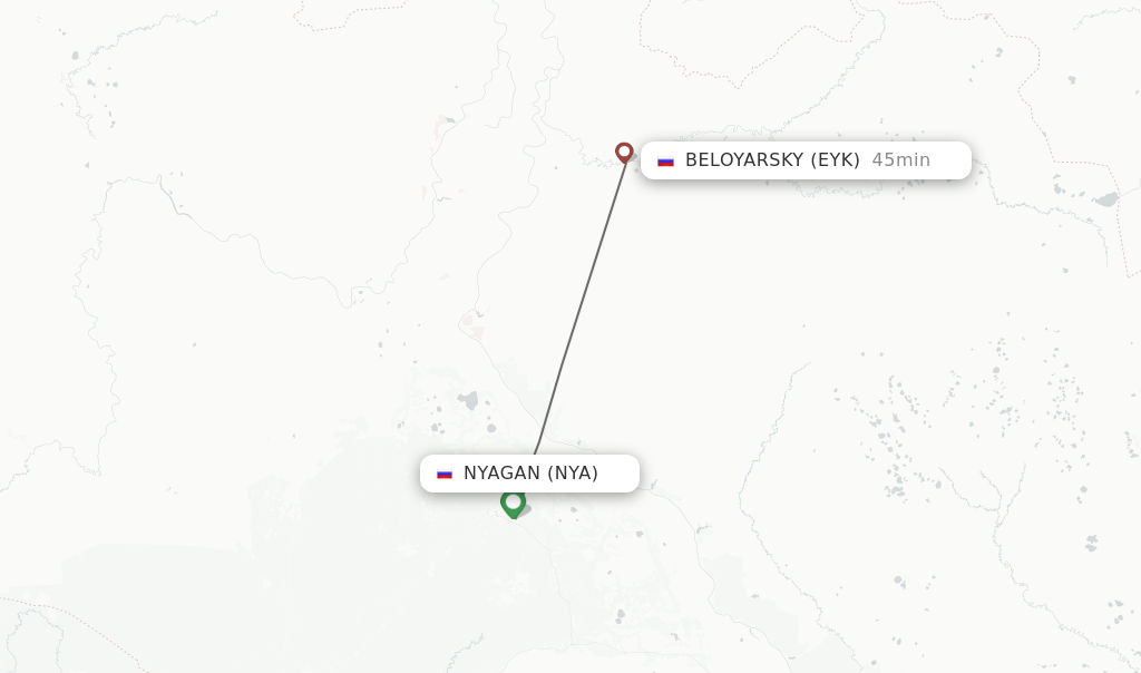 Flights from Nyagan to Beloyarsky route map