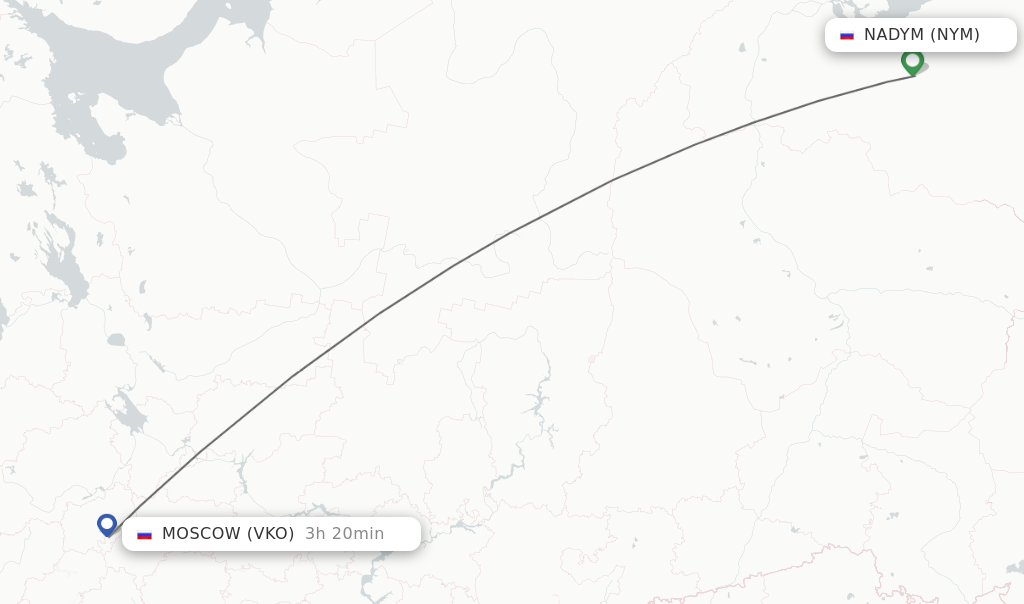 Flights from Nadym to Moscow route map