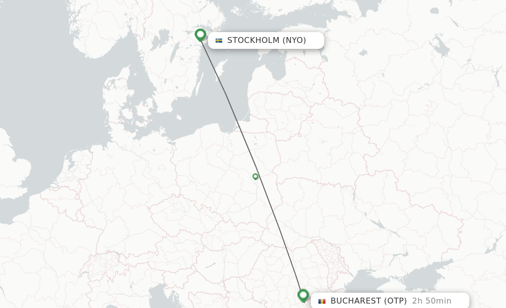 Flights from Stockholm to Bucharest route map