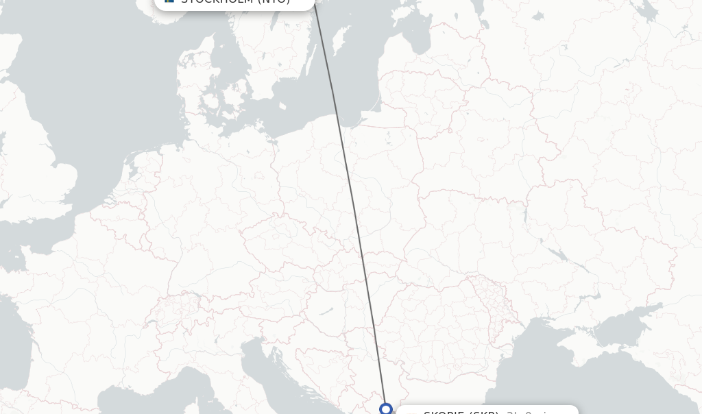 Flights from Stockholm to Skopje route map