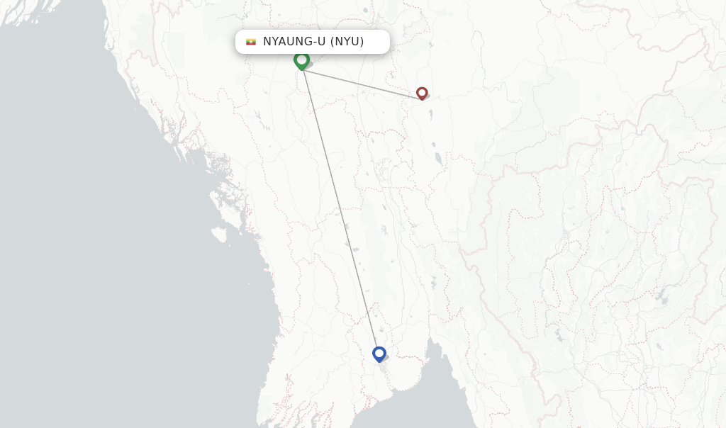 Flights from Nyaung-u to Naypyidaw route map