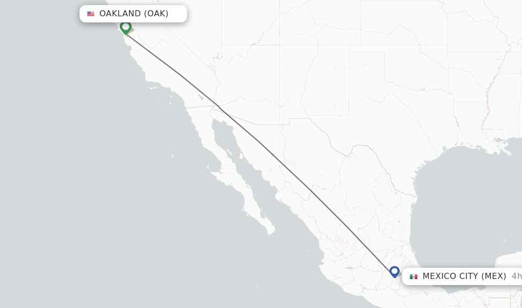 Flights from Oakland to Mexico City route map