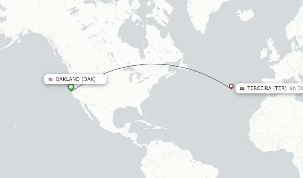 Flights from Oakland to Terceira route map