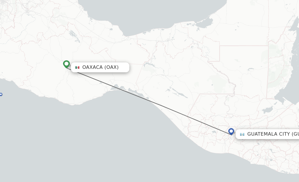 Flights from Oaxaca to Guatemala City route map