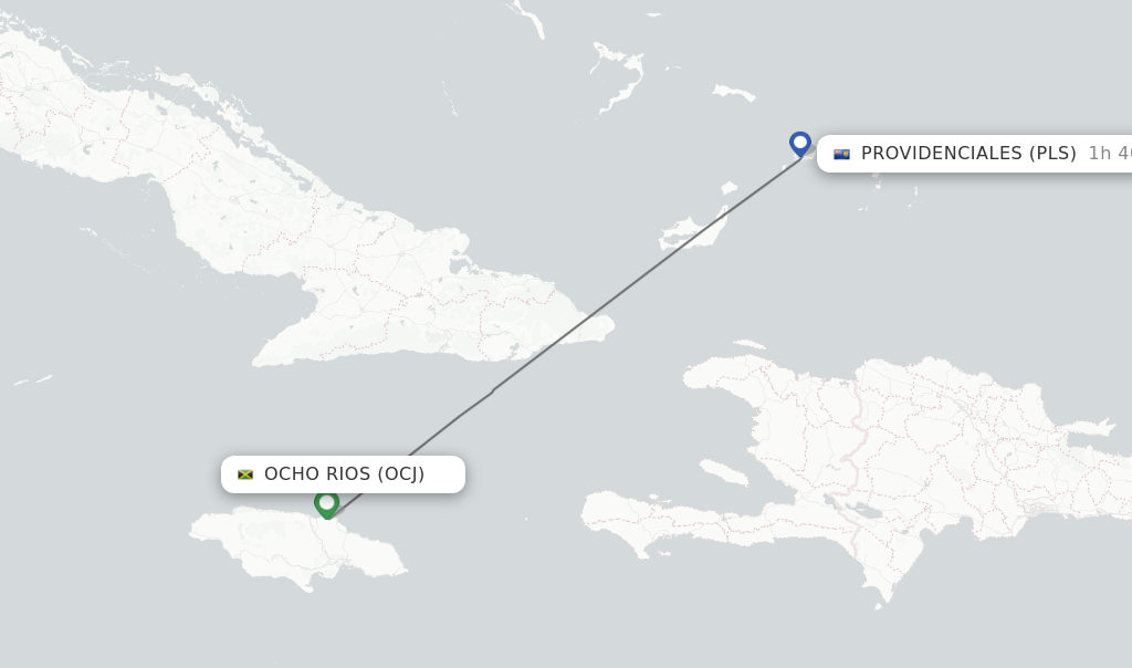 Flights from Ocho Rios to Providenciales route map
