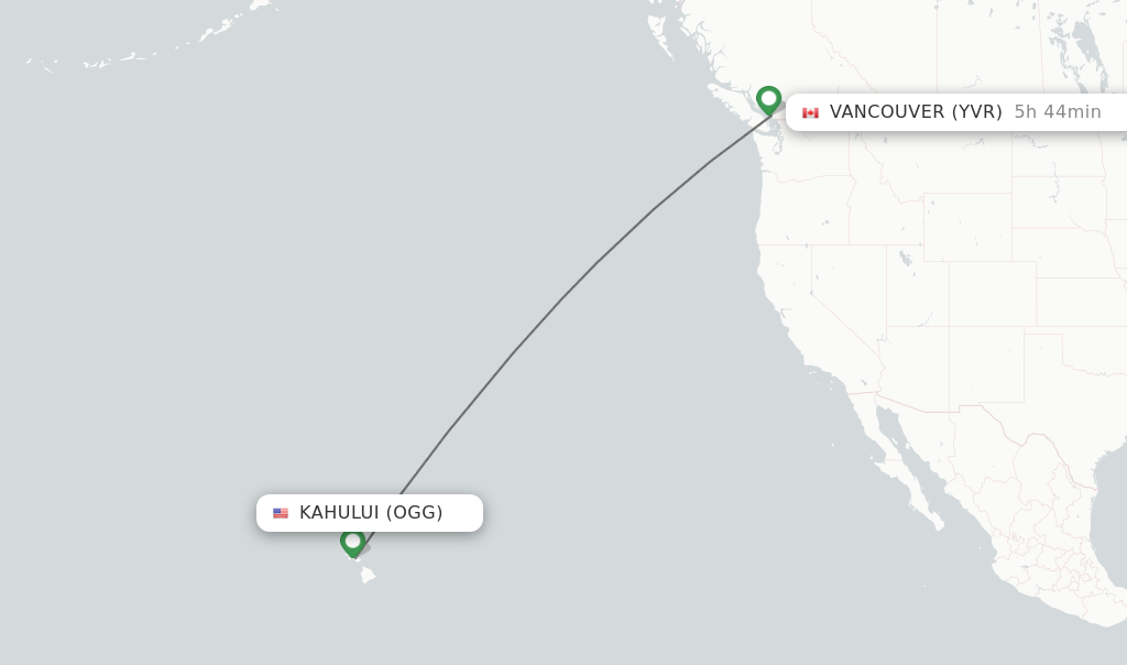 Flights from Kahului to Vancouver route map