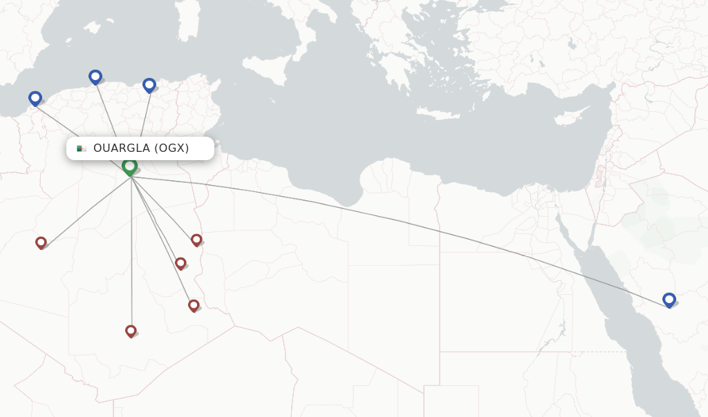 Route map with flights from Ouargla with Air Algerie