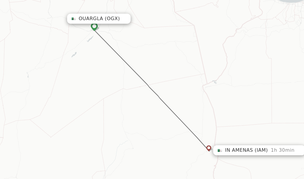 Flights from Ouargla to In Amenas route map