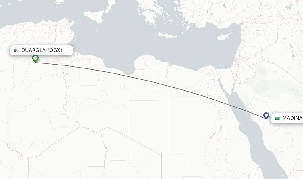 Flights from Madinah to Ouargla route map