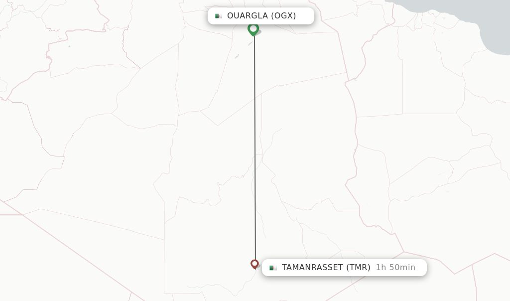 Flights from Ouargla to Tamanrasset route map
