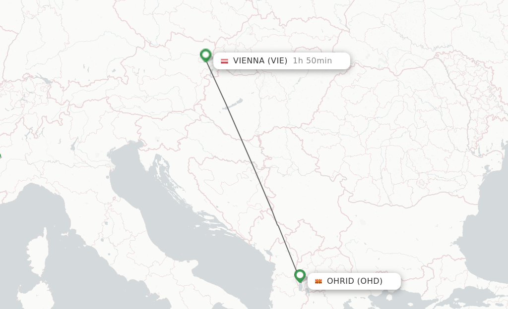 Flights from Ohrid to Vienna route map