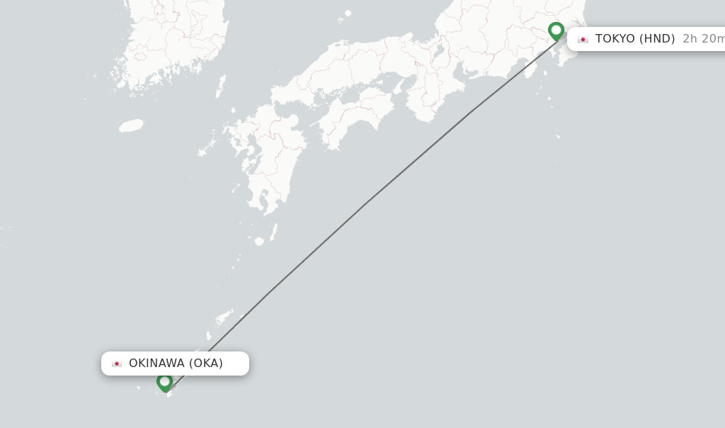 Flights from Okinawa to Tokyo route map
