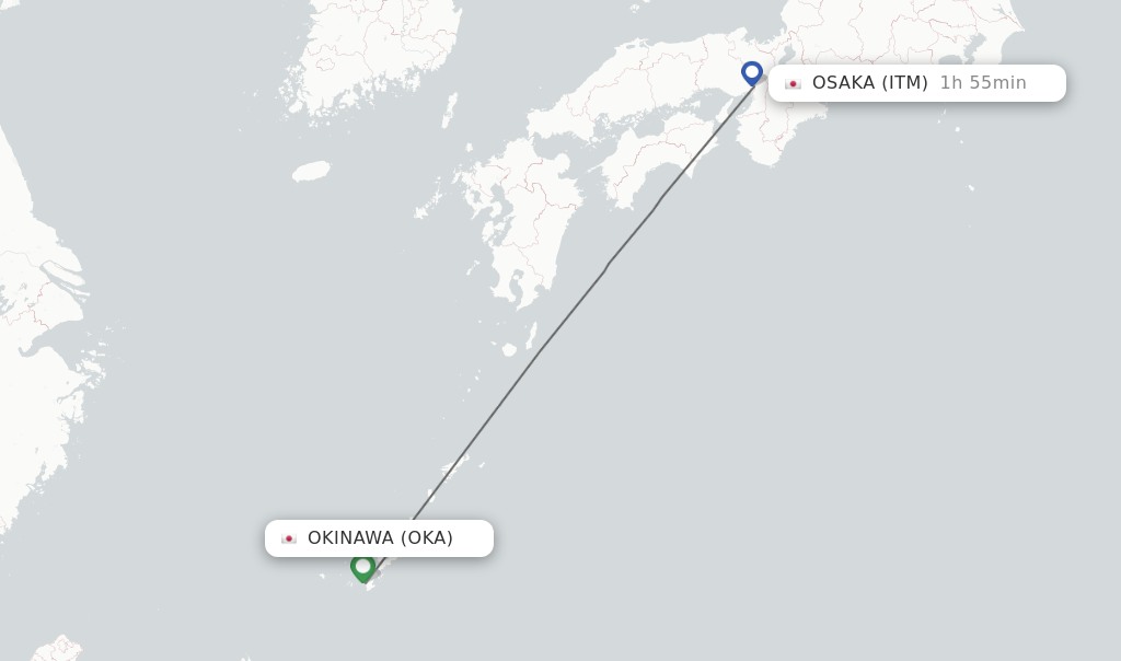 Flights from Okinawa to Osaka route map